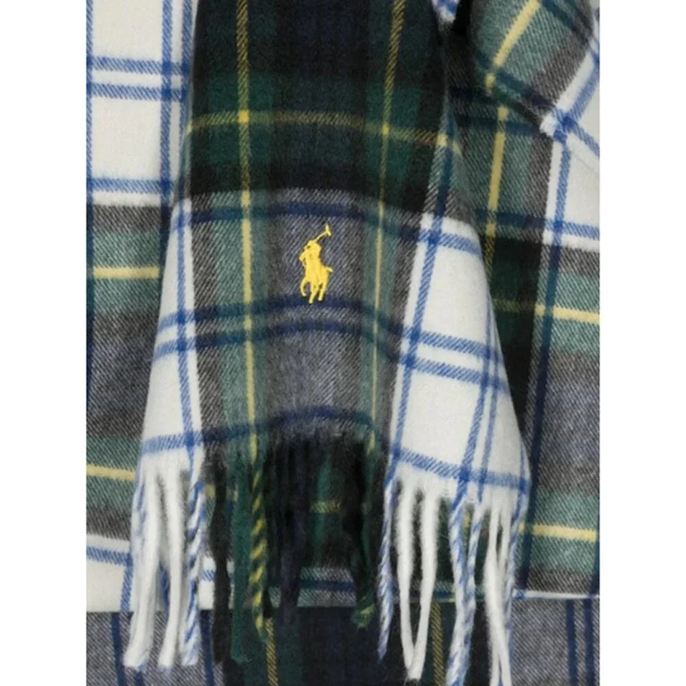 NEW $275 Polo Ralph Lauren Cashmere Scarf! Green Tartan Plaid Made in Italy